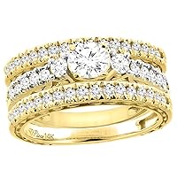 Sabrina Silver 14K White Gold Diamond Engagement 3-pc Ring Set Engraved 1.62 cttw, Sizes 5-10