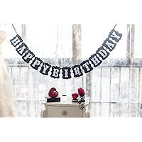 Happy Birthday Banner White and Black Color Bunting Garland for Boys Girls Teens Party Decorations