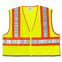 MCR Safety WCCL2LM Class 2 Polyester Mesh Safety Vest with 3M Scotchlite 4-1/2-Inch Orange/Silver Reflective Stripe, Fluorescent Lime, Medium