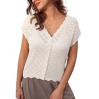 GRACE KARIN Women's V Neck Cap Sleeve Summer Crochet Cardigan Sweaters Lightweight Button Front Cropped Knit Vest 2024