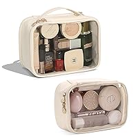 Pocmimut Clear Makeup Bag,Travel Makeup Bag - Leather Double Layer Make Up Bag Clear Cosmetic Bag with Zipper(White)
