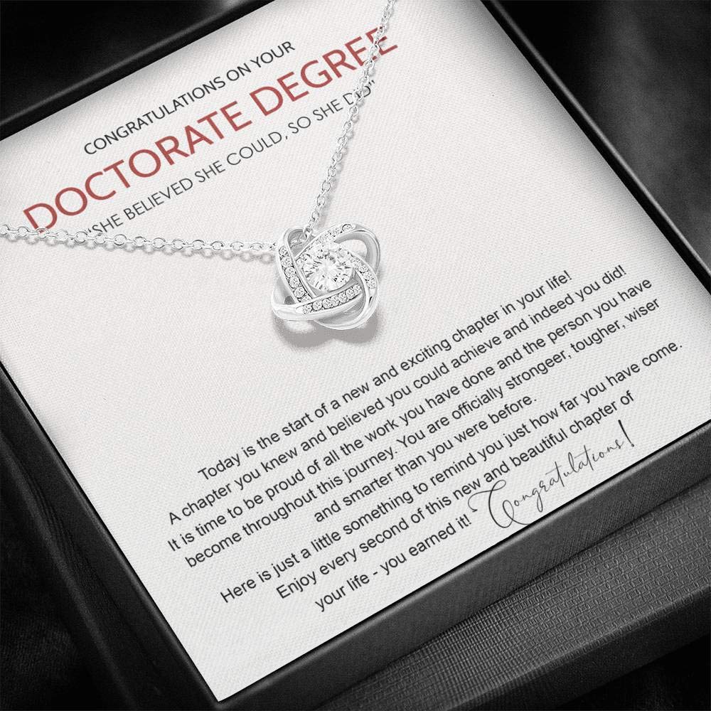AZGifts Doctorate Degree Graduation Gift Necklace, PhD, Doctoral Graduation Gift, Graduating Doctorate Degree Graduation, With Message Card and Gift Box Necklace Love Knot Necklace