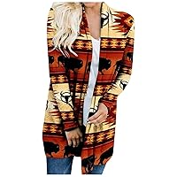 Aztec Cardigan for Women Open Front Long Sleeve Lightweight Vintage Ethnic Print Loose Casual Fall Cardigan Coats