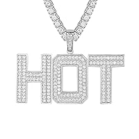 FindChic Bling Number Necklace for Men Hip Hop Cubic Zirconia 18K Gold Plated Custom Name/2 Row Big Pendant Personalized Jewelry for Rapper, Tennis Chain/Wheat Chain 18'' to 30'' Length, with Gift Box