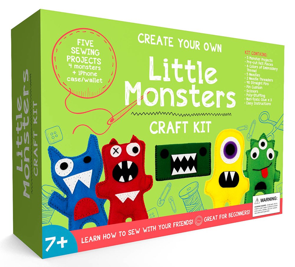 Little Monsters Beginners Sewing Kit - Awesome Gift for Girls & Boys Ages 7 to 13, Best Educational Craft Kit & Toys for Kids