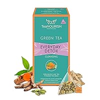 TeaNOURISH Everyday Detox Green Tea Bags | 20 Count Pyramid Tea Bags | Darjeeling Whole Leaf Tea | 100% Natural Turmeric, Ashwagandha, Cardamom, Shatavari, Stevia