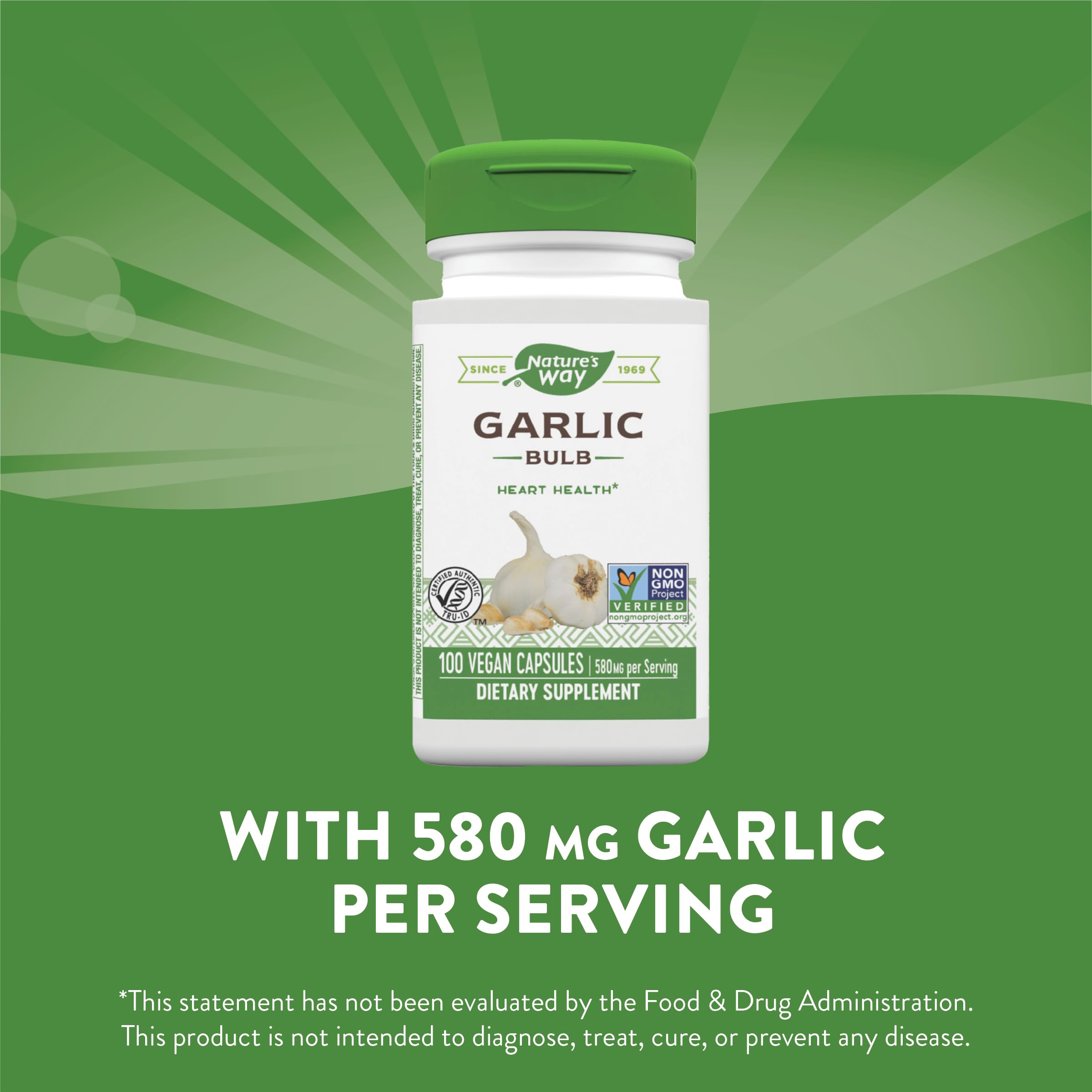 Nature's Way Garlic Bulb, Supports Heart Health*, 100 Vegan Capsules (Pack of 2)