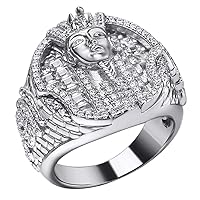 Men's Hip Hop Ring - Solid 925 Sterling Silver - Fully Iced Baguette Mens Ring - Egyptian Pharaoh King Tut Ring