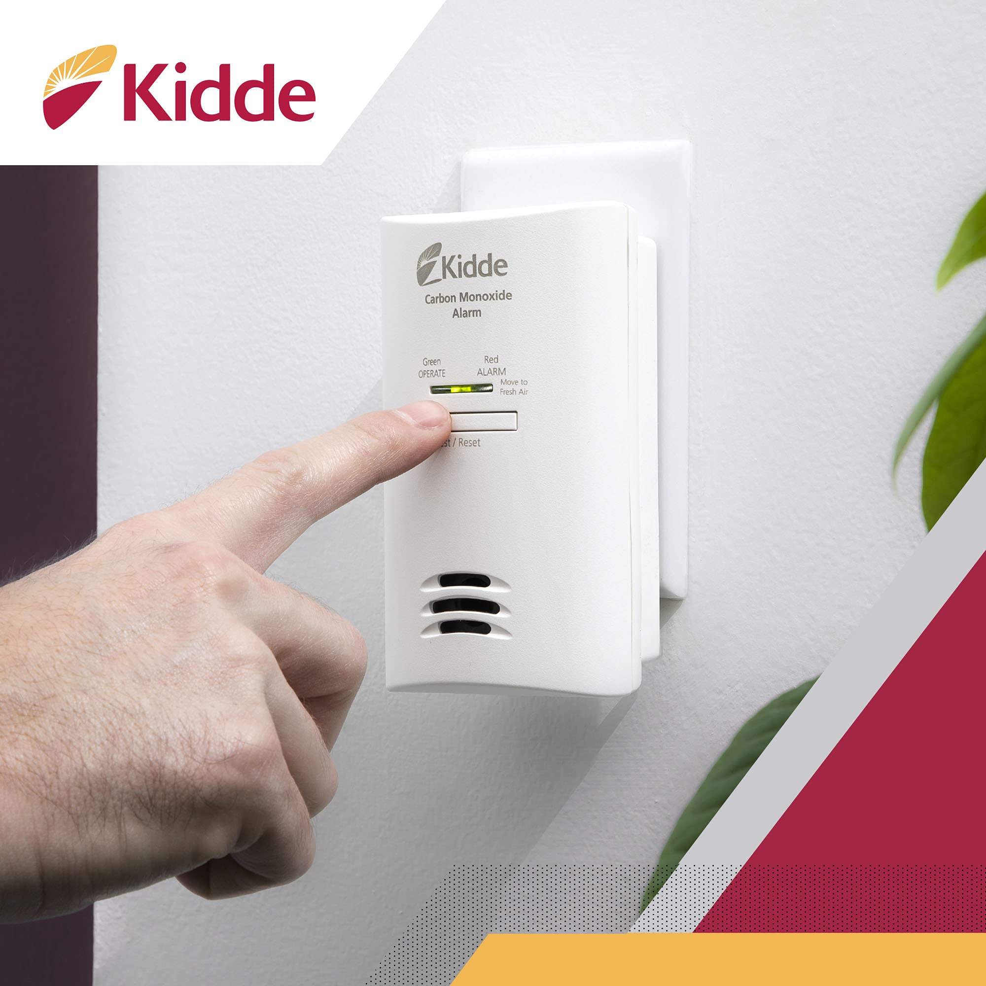 Kidde Carbon Monoxide Detector, Plug In Wall with AA Battery Backup, Test-Hush Button