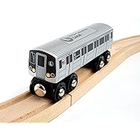Munipals New York City Subway Wooden Railway (B Division) F Train/6 Avenue Local-Culver Express–Child Safe and Tested Wood Toy Train