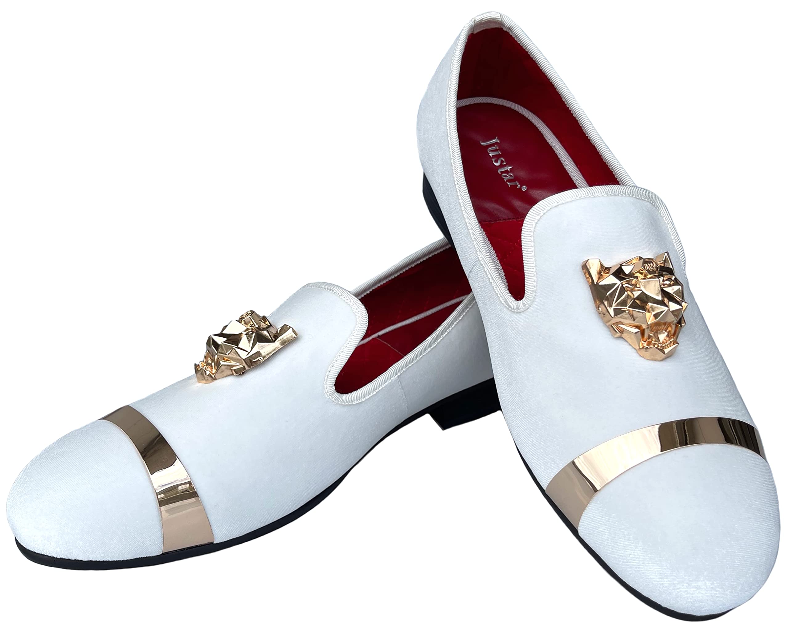Justar Men's Black Velvet Loafers Slip-on Dress Shoes with Gold Buckle Slippers Flats