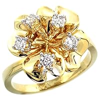 14k Gold 5-Stone Diamond Hawaiian Flower Ring 0.35 ct Brilliant Cut 9/16 inch wide, size 5-10
