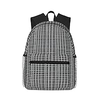 Gray Plaid Lines Print Backpack For Women Men, Laptop Bookbag,Lightweight Casual Travel Daypack