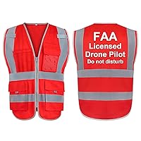 FAA Drone Pilot Vest High Visibility Vest 9 Pockets Reflective Safety Vest for Drone Operator