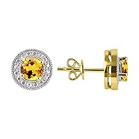 RYLOS 14K Yellow Gold Halo Stud Earrings - 4MM Round Gemstone & Diamonds - Exquisite Birthstone Jewelry for Women & Girls
