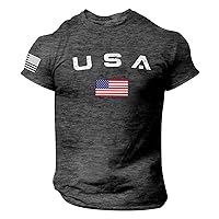 4th of July T-Shirts for Men Patriotic Shirt American Flag Printed Graphic Short Sleeve Casual Shirts Workout Tee Shirts