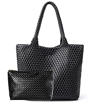 Woven Leather Handbags Large Woven Tote Bag for Women Fashion Woven Purse Vegan Leather Tote