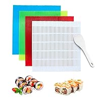 4PCS Plastic Non-Stick Sushi Rolling Mat, Homemade Sushi Roller Maker Making Kit with Rice Paddle, Japanese Sushi Cooking Mat for Home Kitchen DIY Sushi Plate