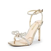 DREAM PAIRS Women's Double Bowknots Crystal Sandals Clear Slingback Heels Square Toe Shoes for Party Wedding