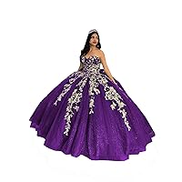 2024 Gold Embellishments Lace Flowers Sweetheart Ball Gown Prom Evening Dresses Aline Tulle Sparkly