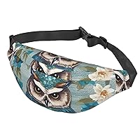 Fanny Pack For Men Women Casual Belt Bag Waterproof Waist Bag Owl Spring Flowers Turquoise Running Waist Pack For Travel Sports
