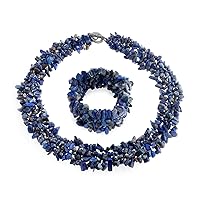 Large Wide Color Gemstone Chips Cluster Multi Strand Statement Bib Collar Necklace Stretch Bracelet Bangle Cuff Jewelry Set For Women