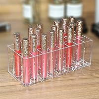 Lip Gloss Holder 24 Slots Lipstick Box Display Stand Makeup Tools Organizer Storage Box Dressing Table Cosmetic Trays Holder (Color : Transparent, Size : 21.8cm8.9cm7.6cm)