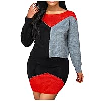 Women's Fleece Long Sweatshirt Sweater Dress Crewneck Pullover Casual Long Sleeve Bodycon Mini Sweater Dress