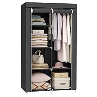 SONGMICS Portable Closet, Clothes Storage Organizer with 6 Shelves, 1 Clothes Hanging Rail, Non-Woven Fabric Closet, Metal Frame, 34.6 x 17.7 x 66.1 Inches, Black URYG84BK