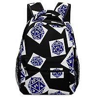 D20 Dice Travel Laptop Backpack Casual Daypack with Mesh Side Pockets for Book Shopping Work