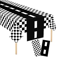 2 Pcs Checkered Party Supplies Cars Party Decorations Race Car Plastic Tablecloth Checkered Flag Disposable Table Cover Race Car Road Table Runner for Cars Birthday Decor Favor