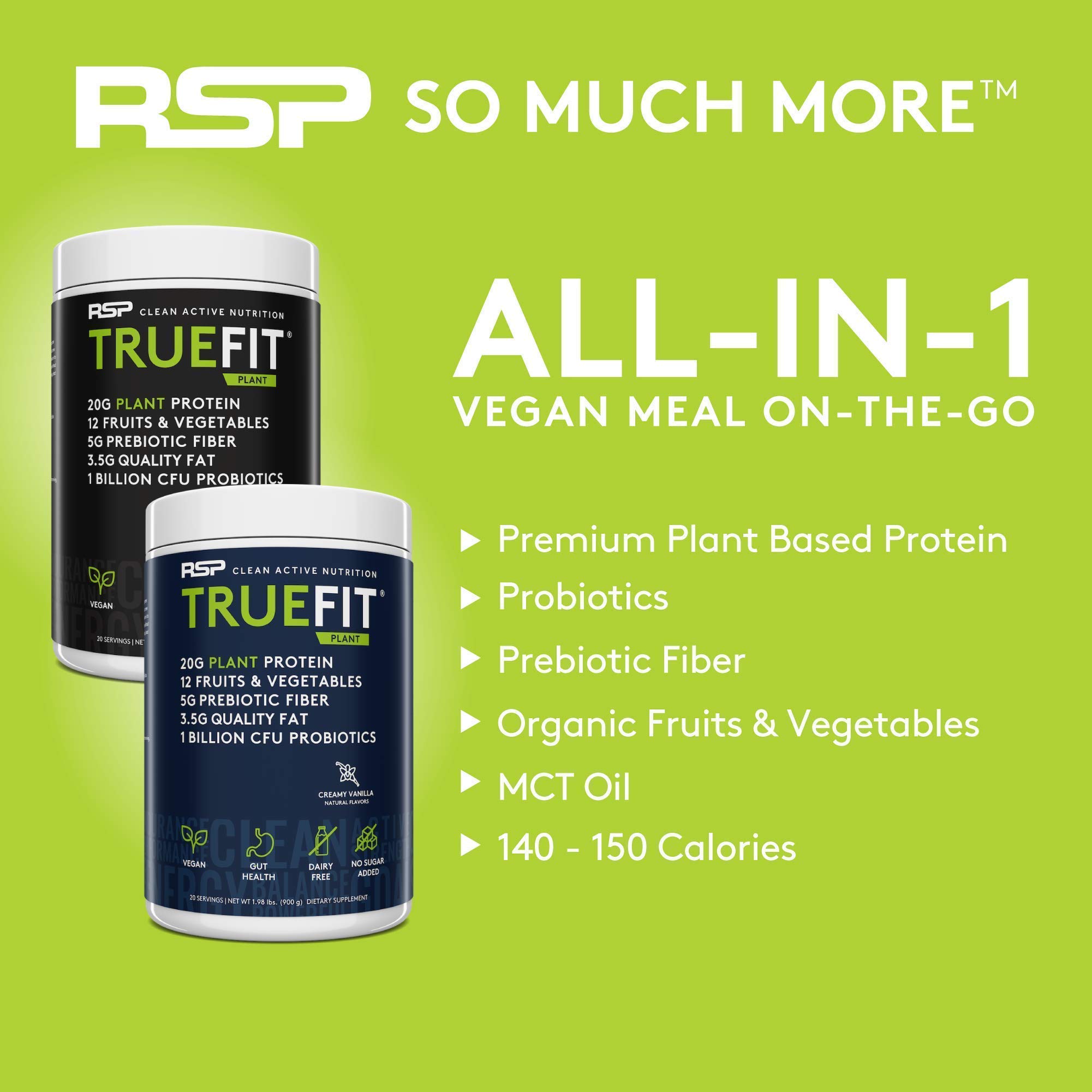 RSP NUTRITION Vegan AminoLean Pre Workout Energy (Pineapple Coconut 25 Servings) with TrueFit Vegan Protein Powder (Creamy Vanilla 2 LB)