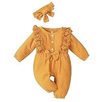 Newborn Girls Fall Solid Color Long Sleeve V Neck Ruffled Corduroy Romper With Lace Hem under Shirts for