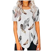 Womens Blouses,Summer Plus Size Printed Short Sleeve Shirt Sexy Round Neck Trendy T Shirt Outdoor Top Tees