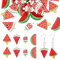 CHGCRAFT 32Pcs 4 Styles Red Watermelon Charms Opaque Resin Fruit Charms Pendants Ice Cream Charm with Loops for DIY Keychain Earrings Necklace Bracelet, 30~39mm Length