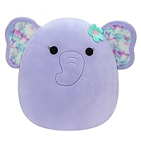 Squishmallows Original 20-Inch Anjali Purple Elephant with Tie-Dye Ears and Flower - Official Jazwares Jumbo Plush