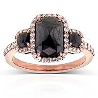 Cushion Cut 3 Stone Black Diamond Ring 2 CTW in 14k Rose Gold