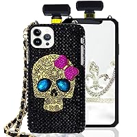 Silicone Black Perfume Bottle Case for iPhone 13 Pro,Women Girls Style Cute Luxury Diamond Rhinestone Cover Compatible with iPhone 13 Pro with Lanyard Strap Chain (I)
