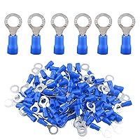 100Pcs 16-14AWG Insulated Terminals Ring Electrical Wire Crimp Connectors M6 Blue GA Crimp Wire Electrical Cable Kit Quick Splice (Color : Blue, Size : M6)