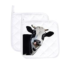 Funny Baking Pot Holder Cow sticking tongue out Heat Resistant Oven Mitts with Sayings Kitchen Hot Pads Housewarming Gifts Baking Lover SET of 2