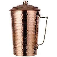 CopperBull Heavy Gauge 1mm Solid Hammered Copper Water Moscow Mule Serving Pitcher Jug with Lid, 2.2-Quart (Hammered Copper)
