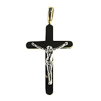 amalia 18k Solid Two Tone Men Crucifix Round borders 2.33 inches with bail