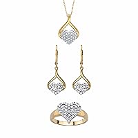 PalmBeach Yellow Gold-Plated Genuine Diamond Accent Heart Ring Earring and Pendant Set (16.5mm) with 18 inch Chain Size 7
