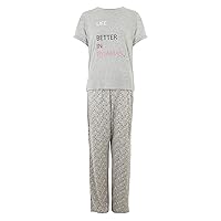 Marks & Spencer Women's Cotton Rich 'Life is Better' Slogan Short Sleeve Long Heart Pant Pajama Set
