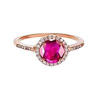 Sterling Silver Rose 7mm Round Created Ruby & Created White Sapphire Halo Ring