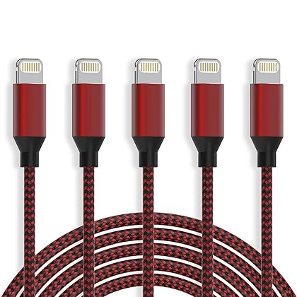 HOVAMP iPhone Charger [MFi Certified] Cable 5Pack[6/6/6/6/6FT] Nylon Braided Fast Compatible iPhone 12Pro/12/11Pro Max and More-Black&Red