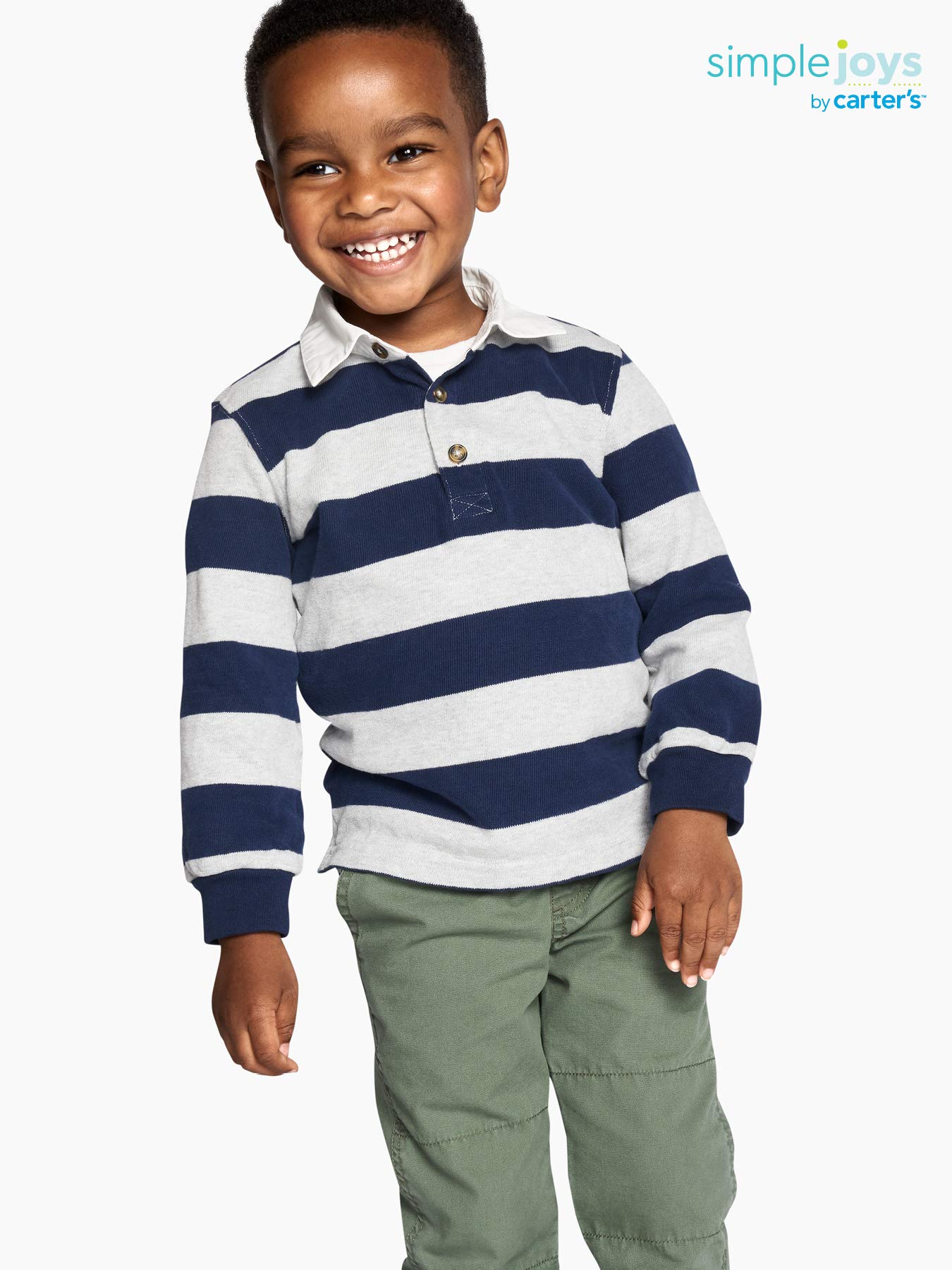 Simple Joys by Carter's Toddler Boys' Long-Sleeve Rugby Striped Shirts, Pack of 2
