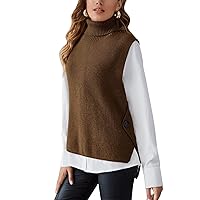 Women Casual Turtleneck Knit Sleeveless High Low Pullover Sweater Vest