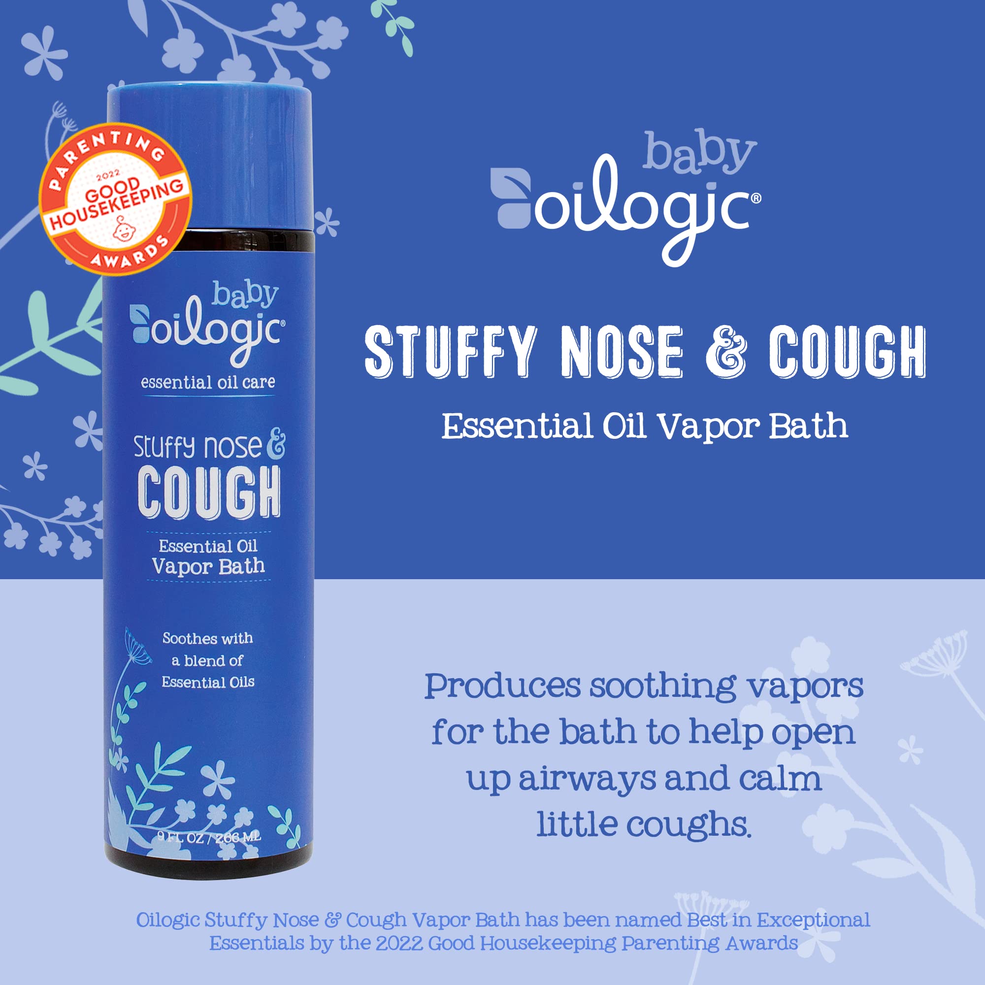 Oilogic Stuffy Nose and Cough Vapor Bath Relief for Babies & Toddlers, Essential Oil Breathe Blend - Naturally Soothes with 100% Pure Lavandin, Orange, Eucalyptus Oil & More - 266ml (9 fl oz)