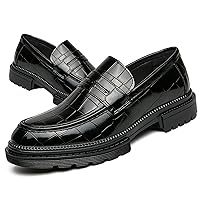Men's Leather Platform Dress Loafers Classic Crocodile Printed Slip On Casual Comfortable Business Formal Shoes for Party Wedding Prom